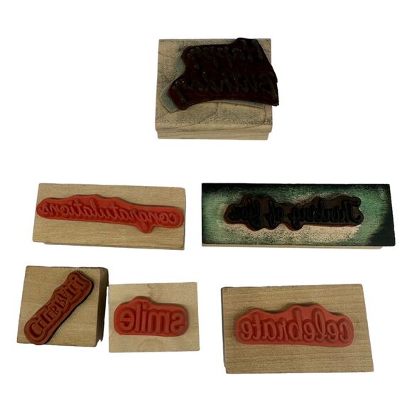 Mixed Lot of 10 Wood Mounted Rubber Stamps Flowers Turnip Sayings Birthday - Picture 5 of 5